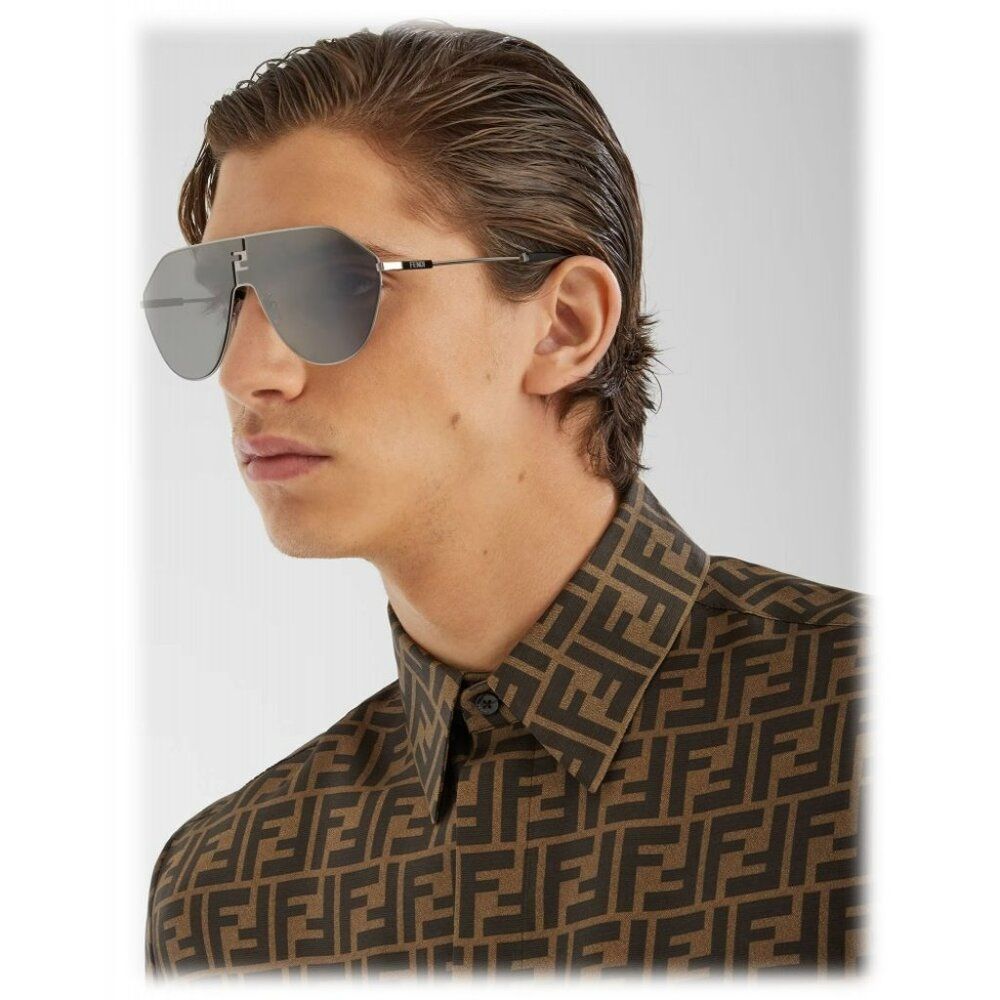 NEW Fendi FE40080U FF MATCH 12C Ruthenium Smoke Mirror Unisex Round Sunglasses